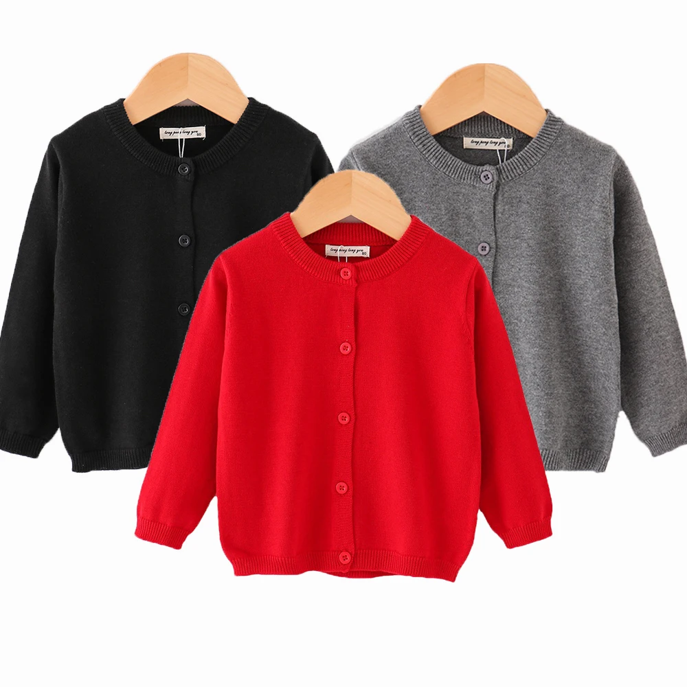 Red Black Grey Cardigans Children's Clothes Kids Knit Jackets Spring Autumn Girls Sweaters Solid Casual Outerwear Coats Boys Top
