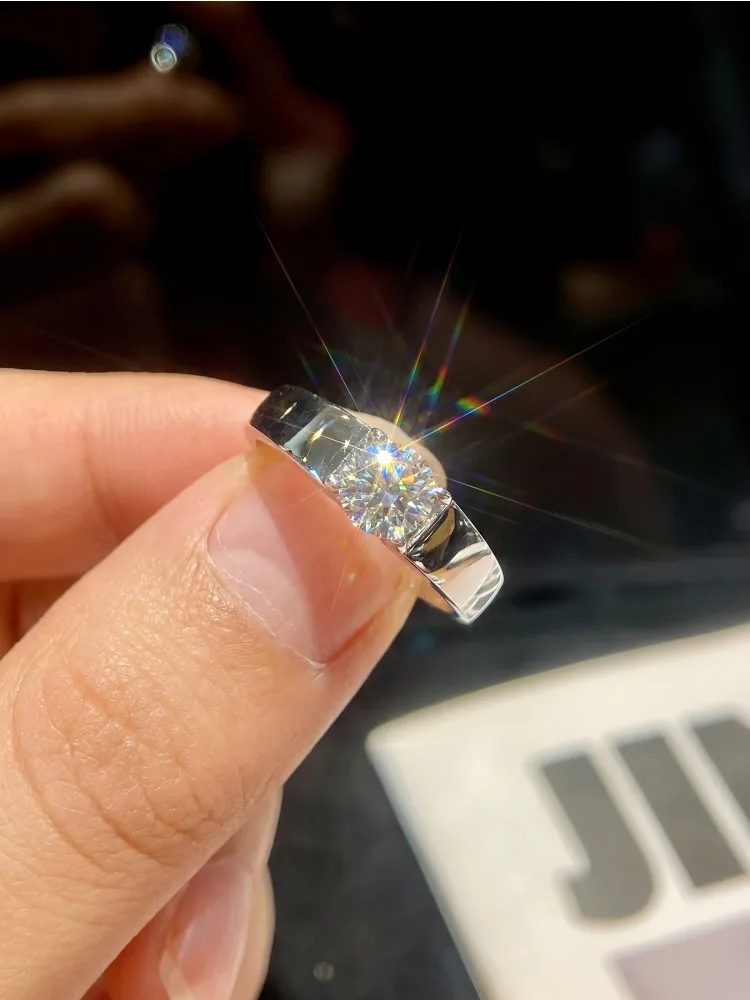 Luxury Shiny 1CT D Color Certified Moissanite Diamond Wedding Rings For Men Real 925 Sterling Silver Top Quality Jewelry
