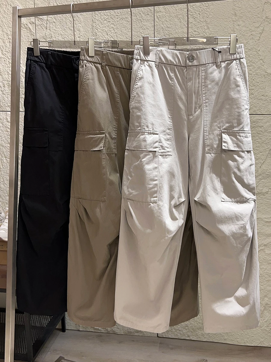 

Comfortable Pure Cotton Workwear Casual Pants Loose Wide Leg Straight Cut Multiple Pockets Autumn Men's Fashion Urban Style