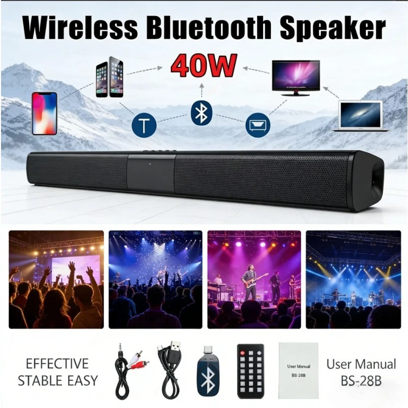 Wireless Bluetooth Soundbar Powerful Heavy Bass Subwoofer Speaker for Home Theater TV Computer PC Car Stereo Sound Box FM Radio