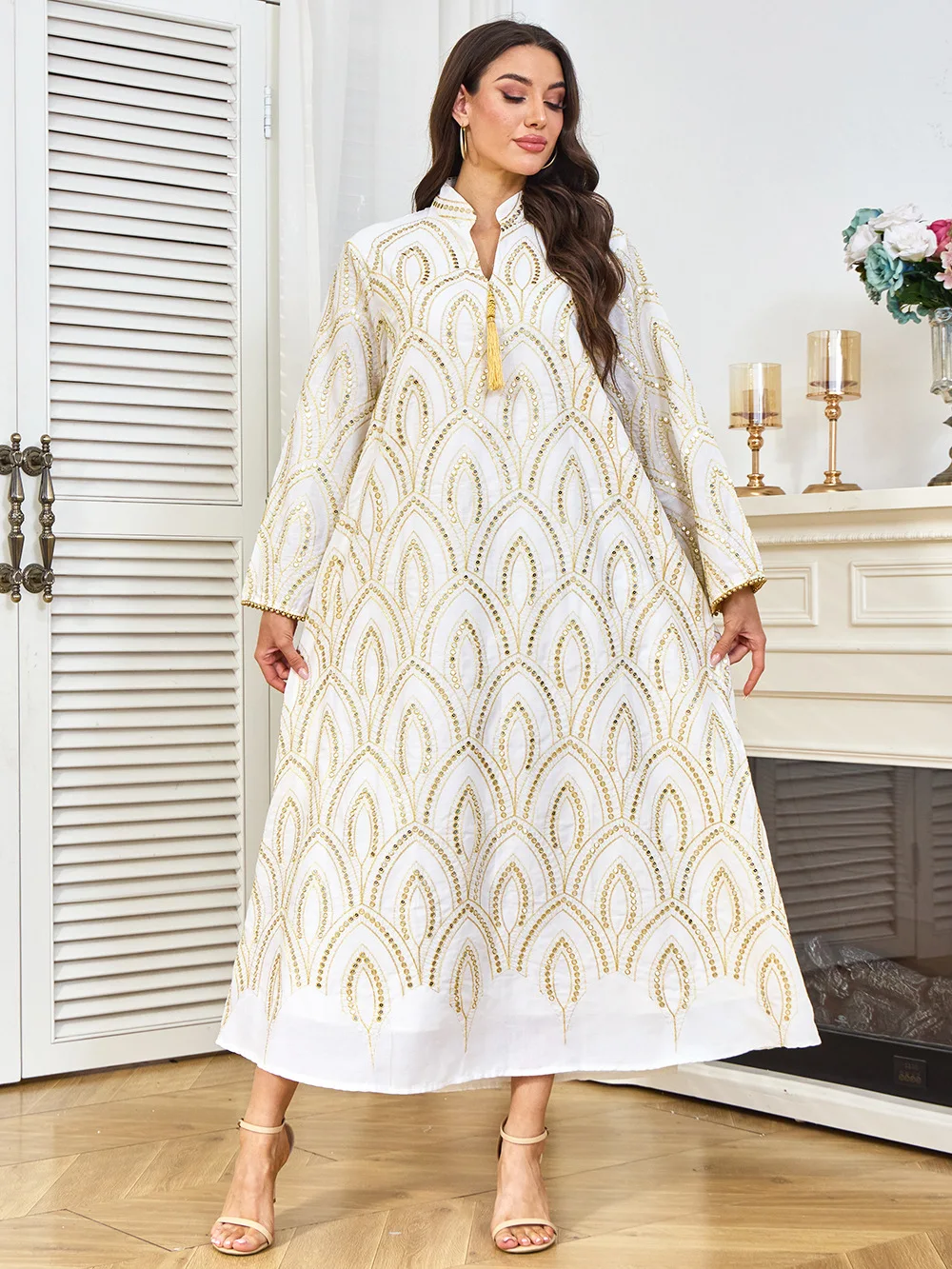 Eid Abaya Vestito Delle Donne Musulmano Jalabiya Paillettes Abiti Largos Partito Caftano Ramadan Abiti Lunghi Dubai Caftano Arabo Robe 2025