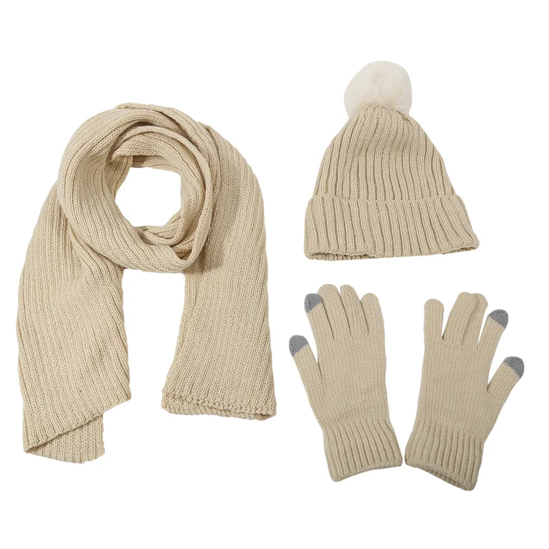 Warm Knitted Gloves Hat Scarf Three Piece Winter Windproof Plus Knitted Hat Three Piece Set Hat Gloves Scarf