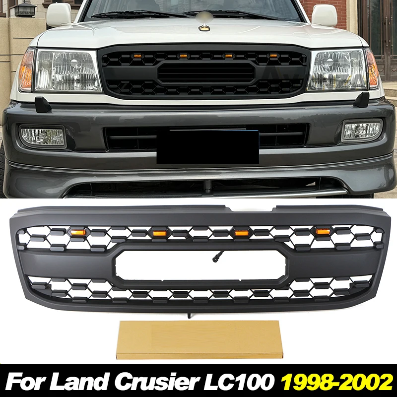 

Front Grill W/Lights TRD Style Auto Parts Bumper Grille Accessories Fits For 1998-2002 Toyota Land Crusier LC100