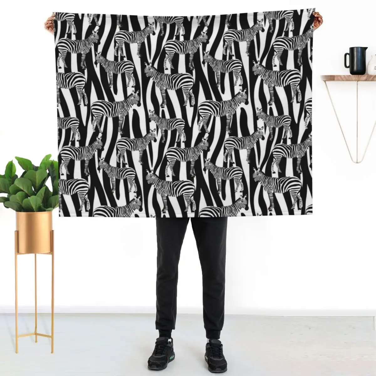 Zebras on Zebra Stripes Throw Blanket Warm Napping Blanket for Office Couch Bed