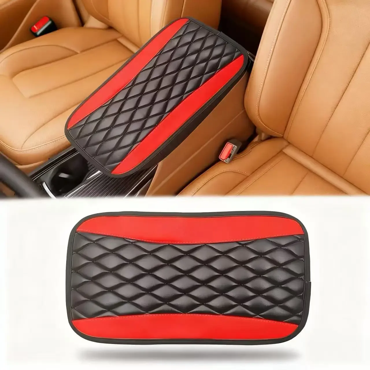 

New Car Armrest Box Cover-PU Leather Non-Slip Pad, Anti-Scratch&Breathable, Comfort Cushion for Driving Fits Most Vehicles