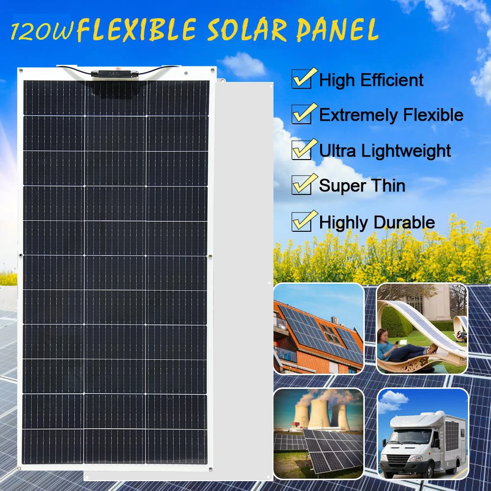 XINPUGUANG 120 Watts Flexible Solar Panel, Portable 12 Volts Mono Cell, Compact for RV Camping Home Boat Marine Curve Surface