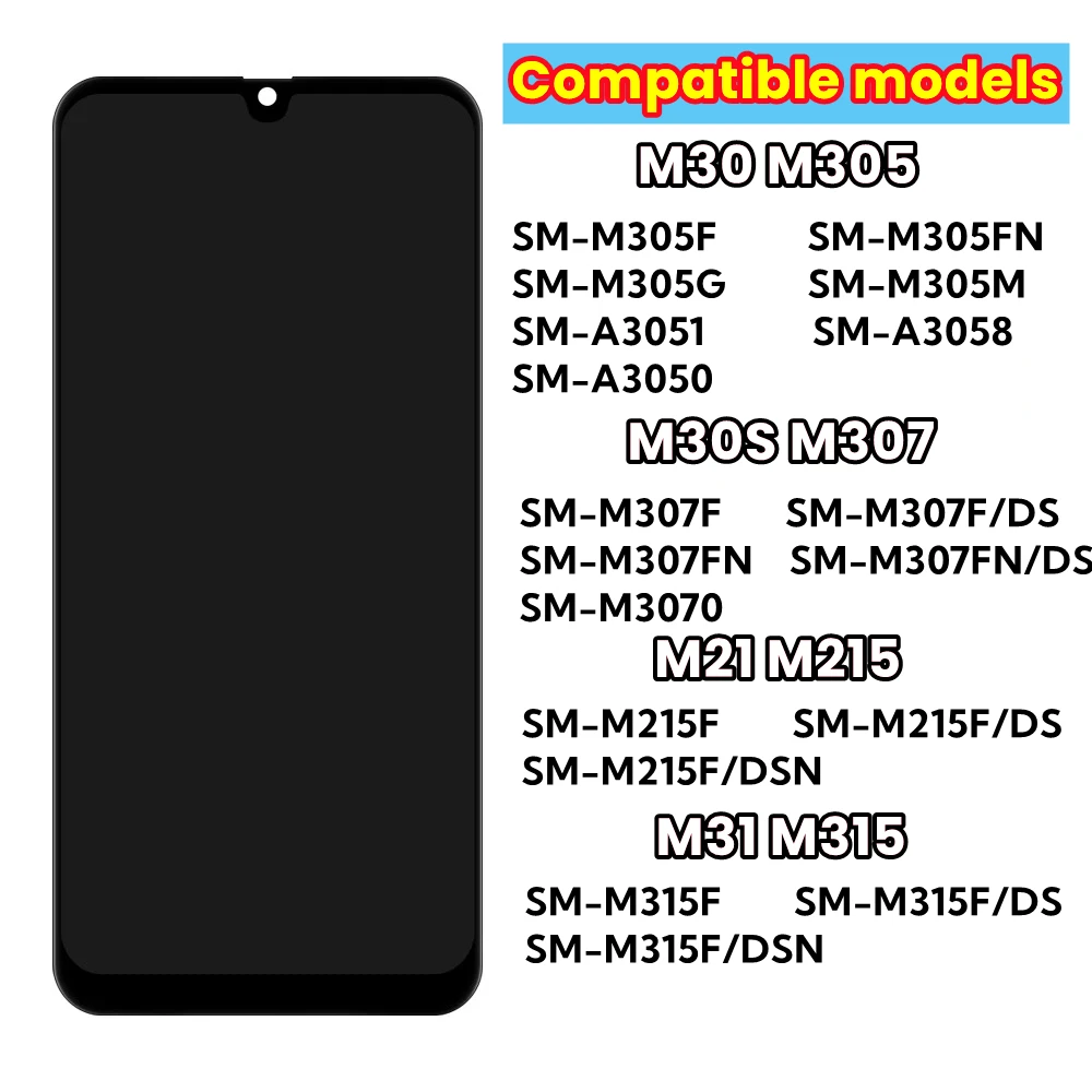 OLED For Samsung Galaxy M30 2019 M30s M21 M31 LCD SM-M305F M315F M307FN/DS M215F Display Touch Digitizer Assembly With Frame