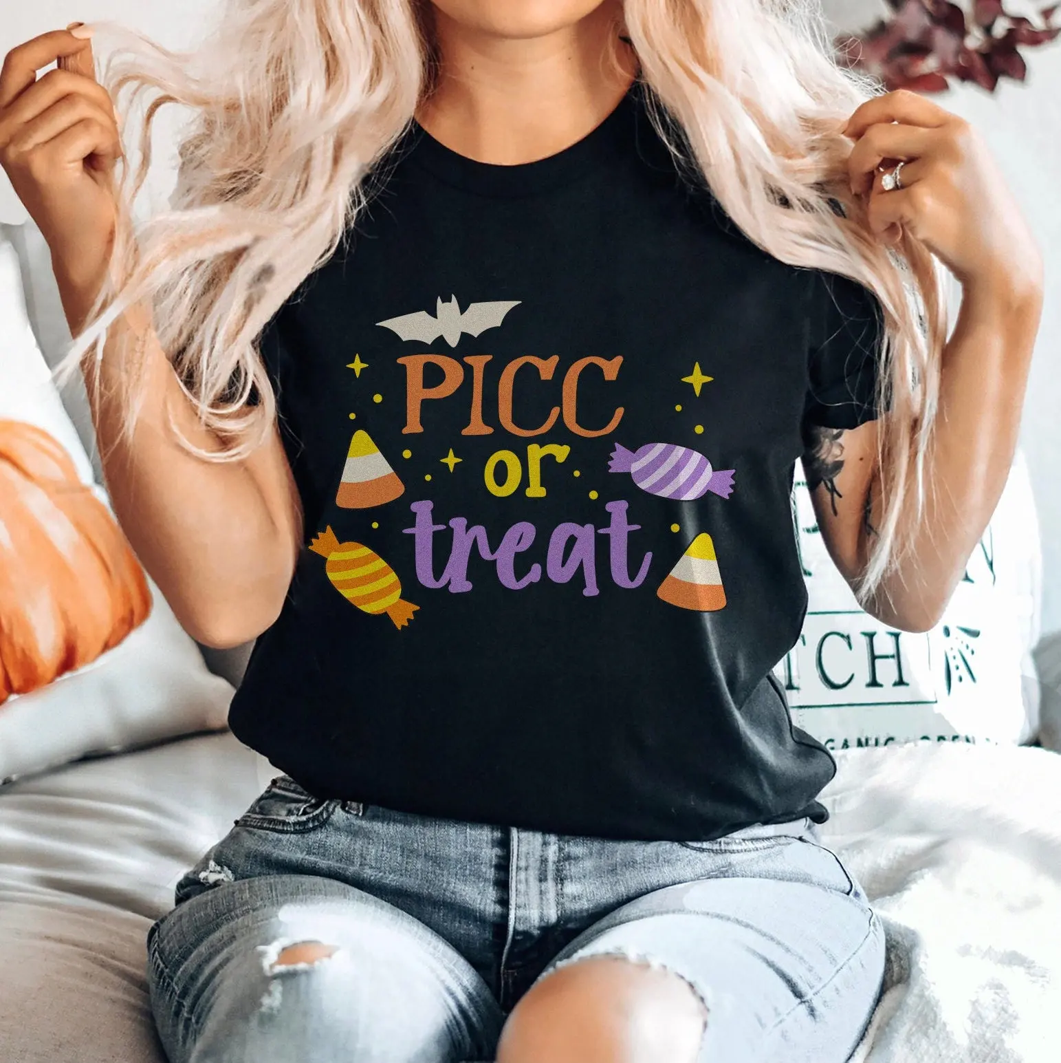 Picc Nurse Halloween T Shirt Cute Vat Vascular Access Team Fall Autumn Crew Icu Rn