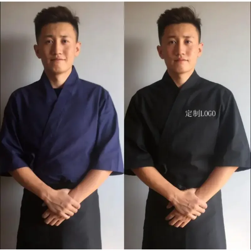 Chef Uniform Japanese Cuisine Jacket Sushi Shirt Spring Kimono Restaurant Cook Men Tops Work