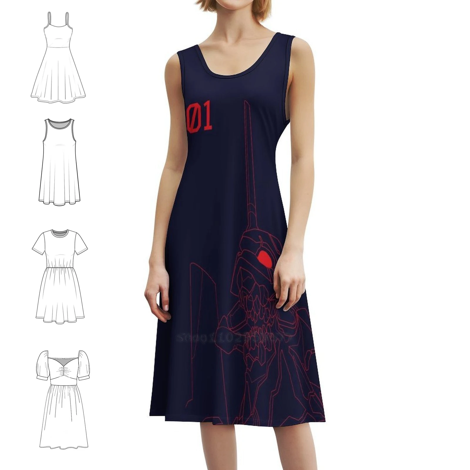 Eva _ 01 فستان بوهيمي عتيق بأكمام منتفخة أو خيارات بدون أكمام للنساء فستان Nge Manga Anime Japan Mecha Tokyo للسيدات #1