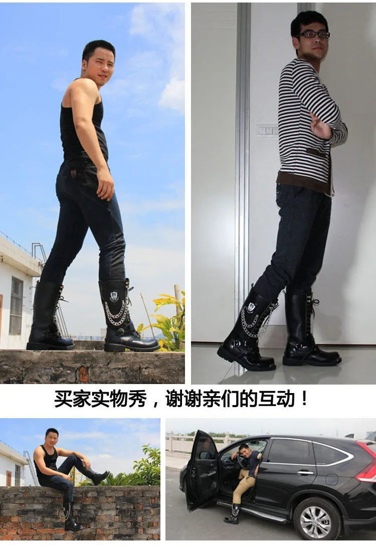 Men Fashion Motorcycle Boots Mid-calf Breathable Combat Boots Gothic Belt Punk Boots Men Shoes Hightop Casual Steel Toe Shoes