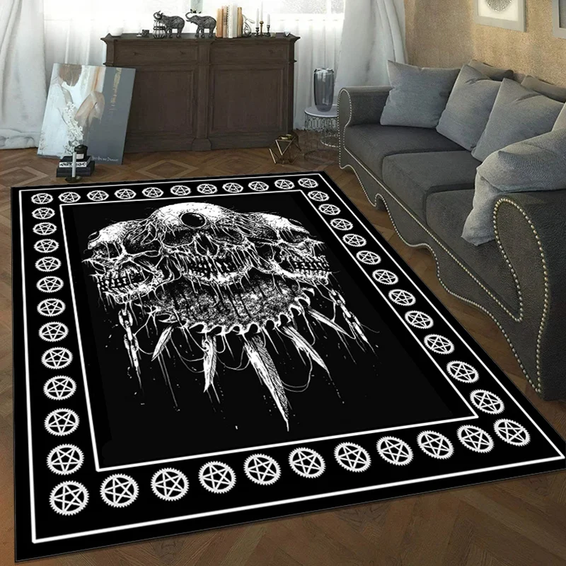 

Готический ковер с черепом и рамкой пентаграммы для декора гостиной | Уникальные коврики | Аксессуары для домашнего декора Нескользящий ковер