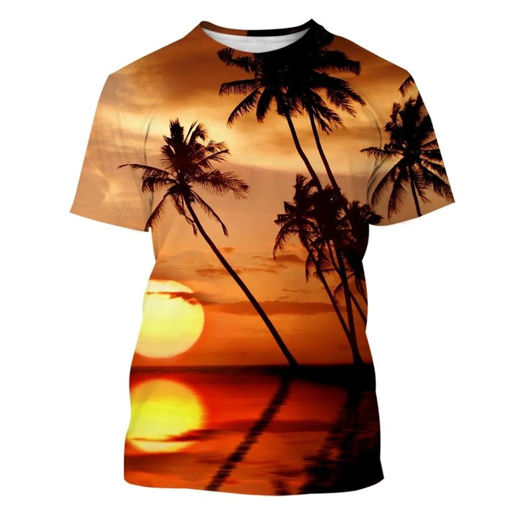 Beach Palm Tree Casual 3D Printing T-shirt Hawaii Men and Women Fashion Funny Hip-hop Cool T-shirt