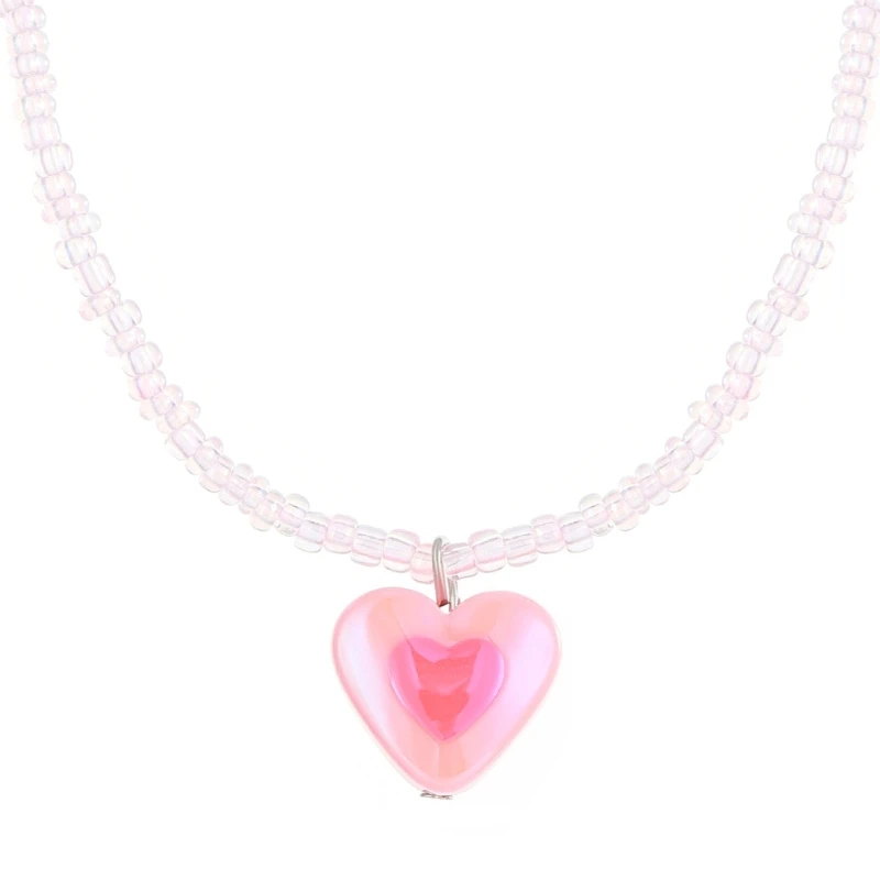 

Stylish Heart Pendant Necklace Fashion Dopamine Neck Jewelry Colorful Beads Necklace Acrylic Material Gift for Teen Girl