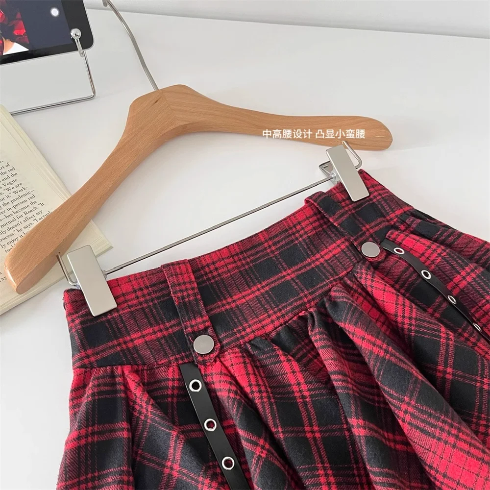 2000s Hot Girl Plaid Print Mini Cake Skirt Summer Irregular Hip Hop Costume Dance Skater Fashion Red High Waist Party Skirts 90s