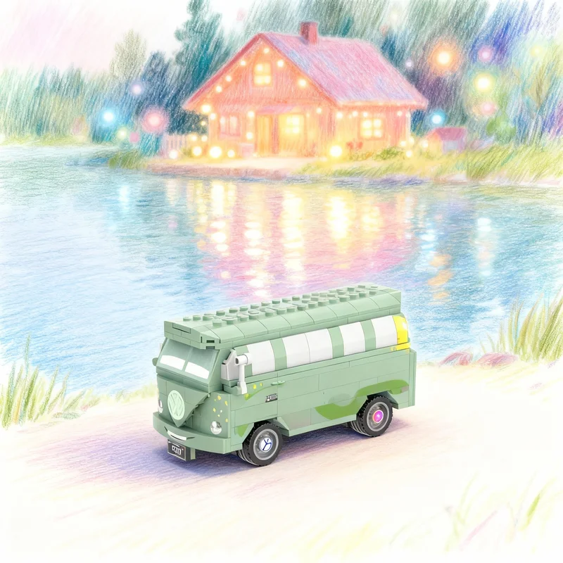 

325 деталей MOC City Champions Fillmore Volkswagen VW Type 2 Microbus, модель-конструктор, архитектурные блоки, рождественский подарок, игрушки, кирпичики