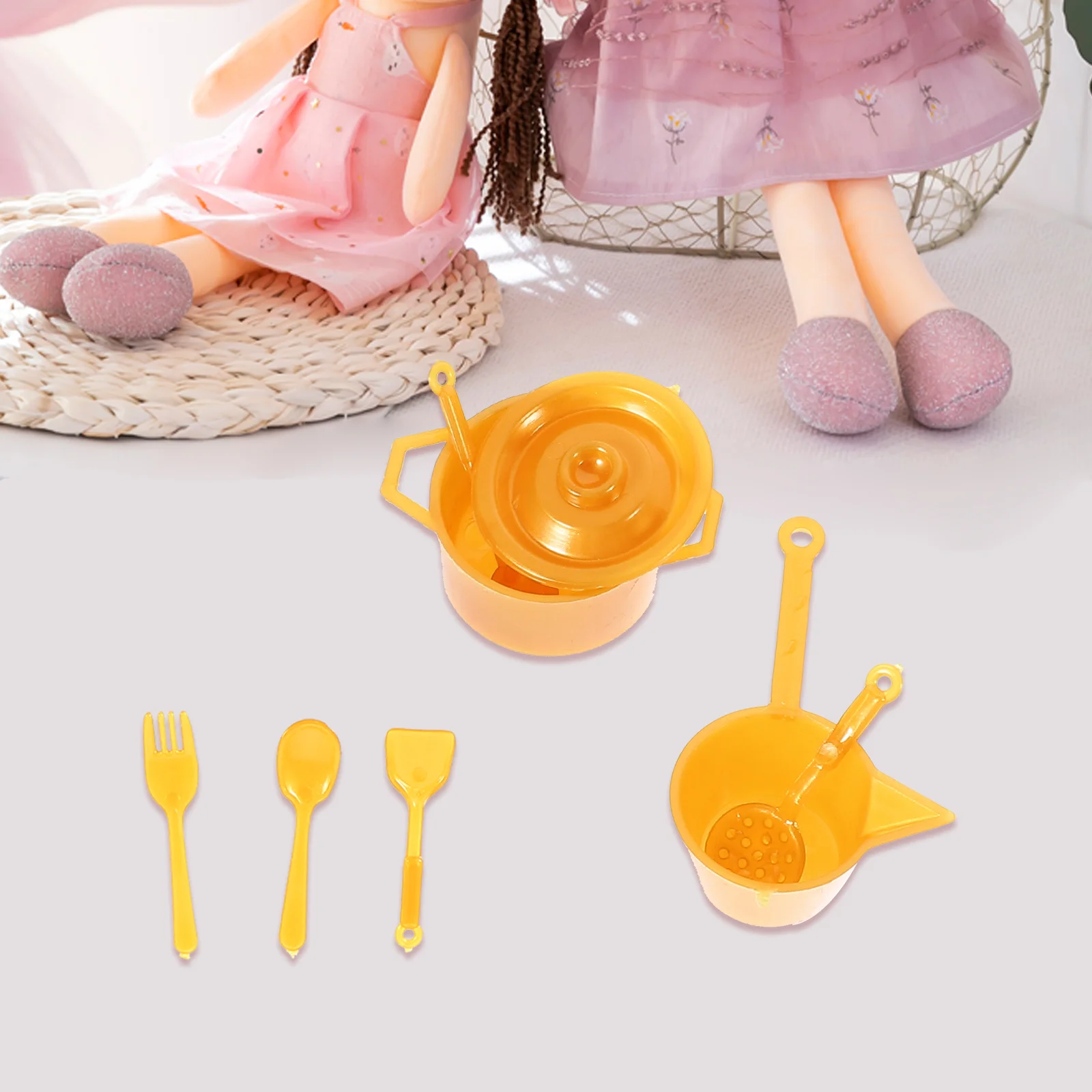 

2 Sets Mini Kitchen Utensils Miniature Spoons House Tableware Forks Pot Flatware Accessories Toy