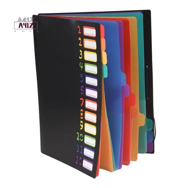 A41Z-24 Clear Pocket Expanding File Folder 12 Colored Tabs,Holds 300 Sheets, File Organizer,Numbered Index On Cover