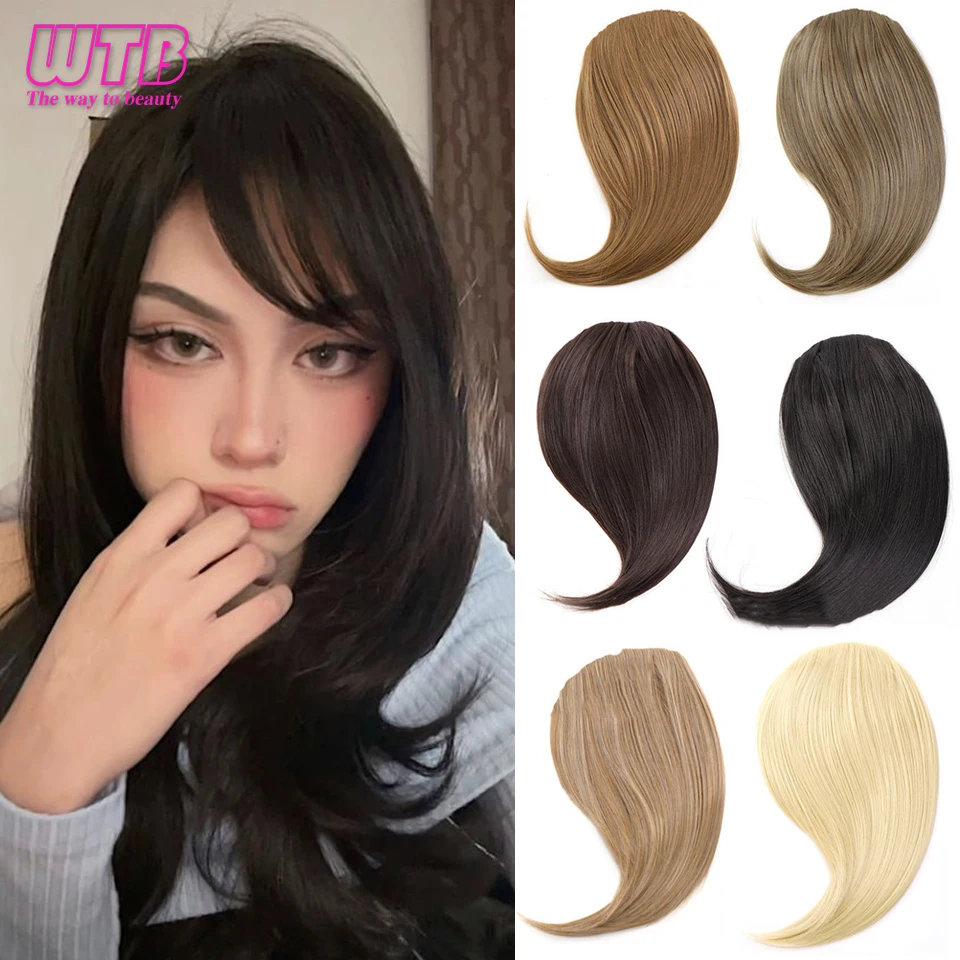 Synthetic Hair Bangs Extension 2Clips Clip On Hair Black Brown Asymmetry Fringe Gradient bangs Hiar Accessories For Woman