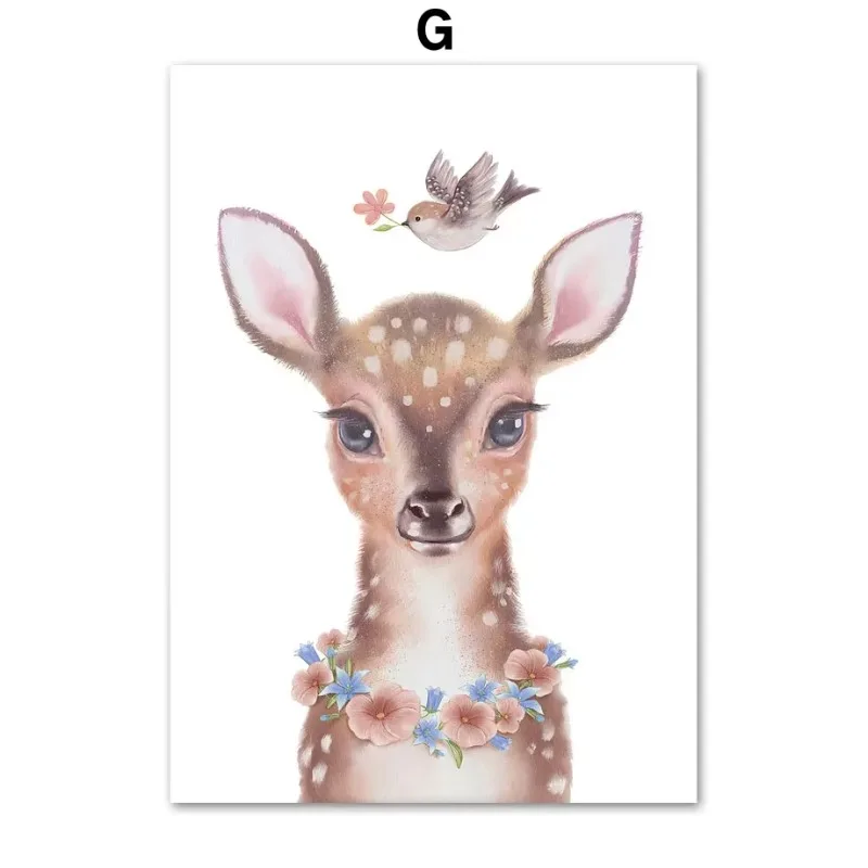 Nordic Simple Wall Art Cute Cartoon Animals, HD Canvas Print Poster, Home Nursery, Childcare Girls Bedroom Decoration