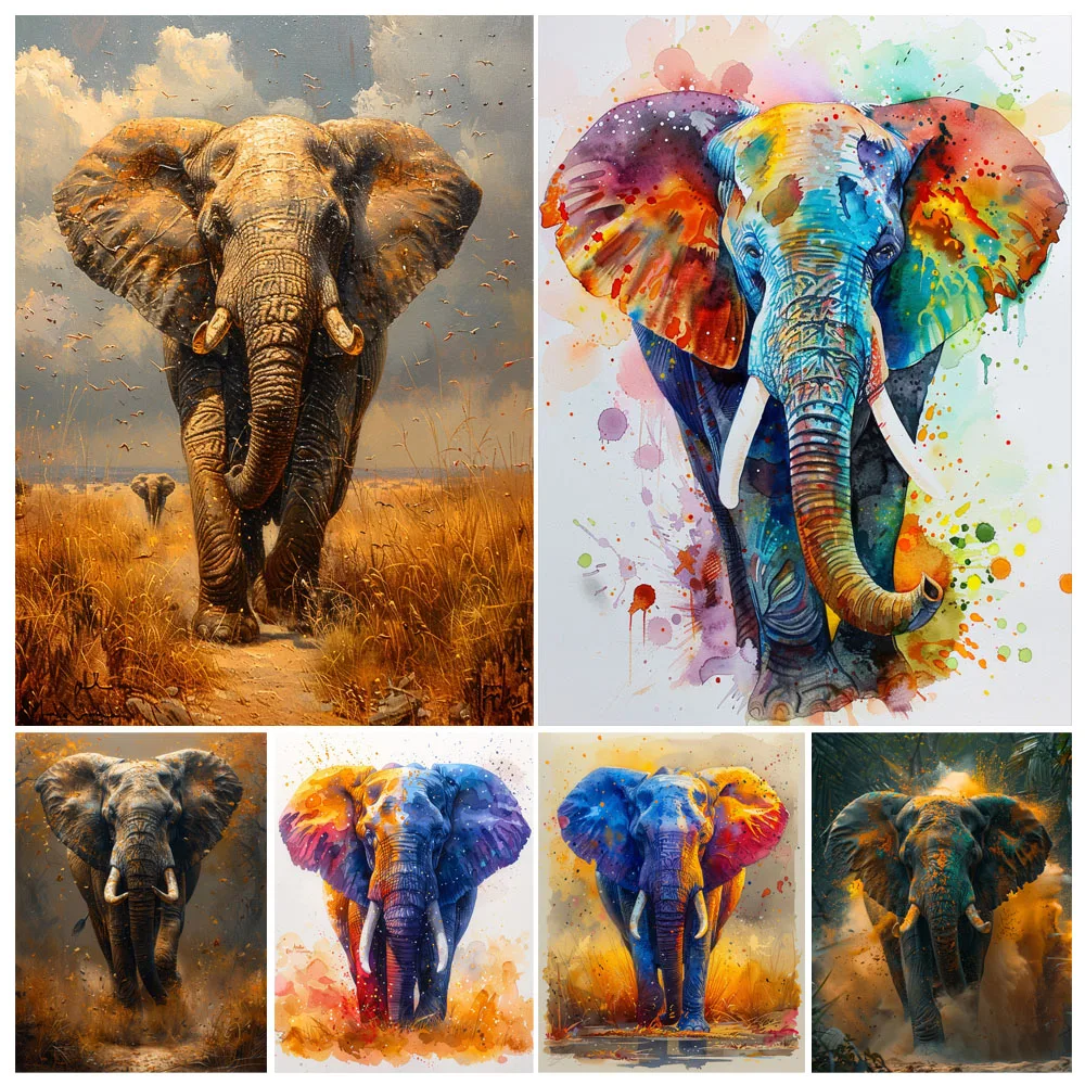 Painting By Numbers Elephant On African Grassland Adult Acrylic Kit Seascape DIY Paint Canvas Artwork Art Gift Home Decorate