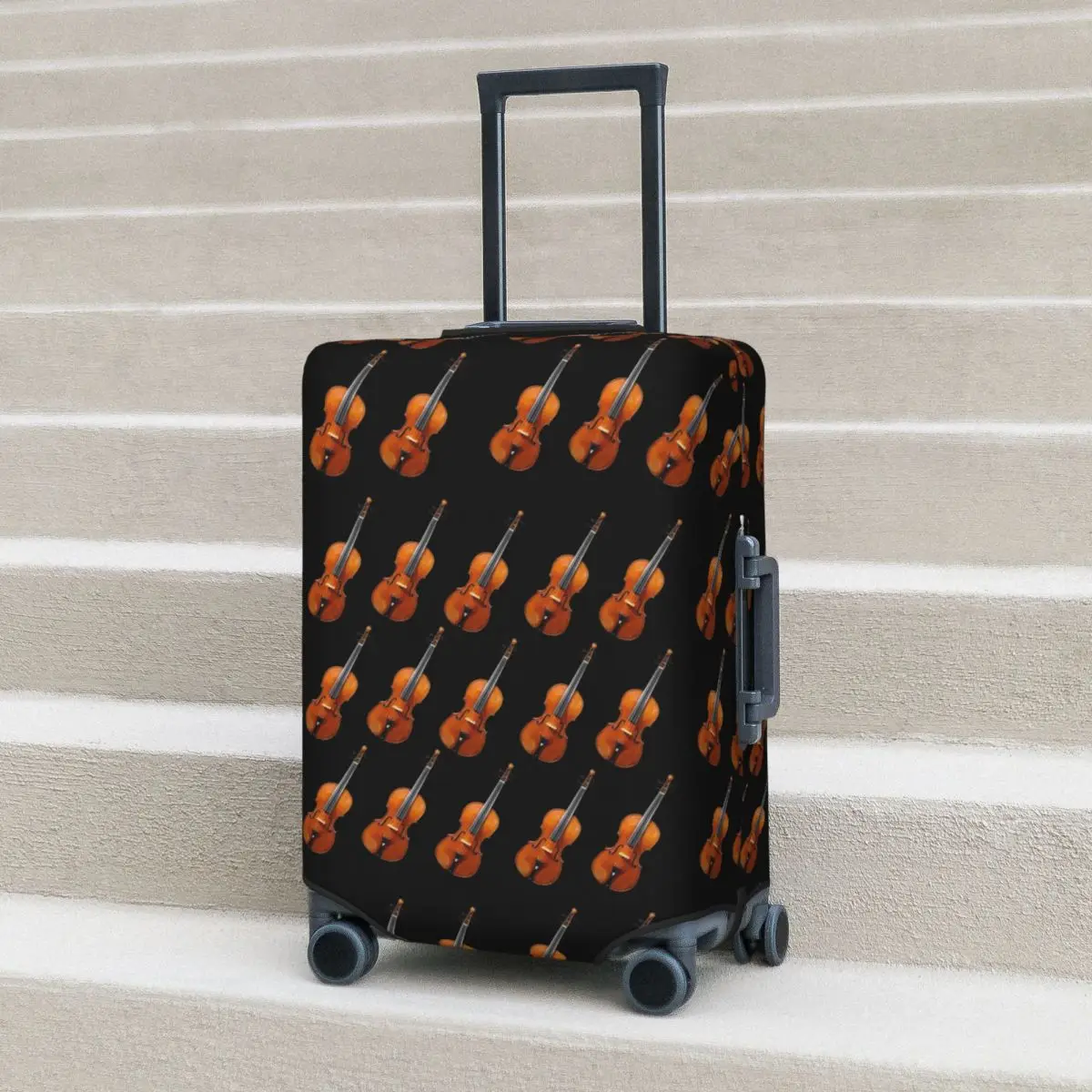 

Antique Violin Musical Instrument Pattern Suitcase Cover Protection Elastic Trip Luggage Protector Covers for 18-32 Inch