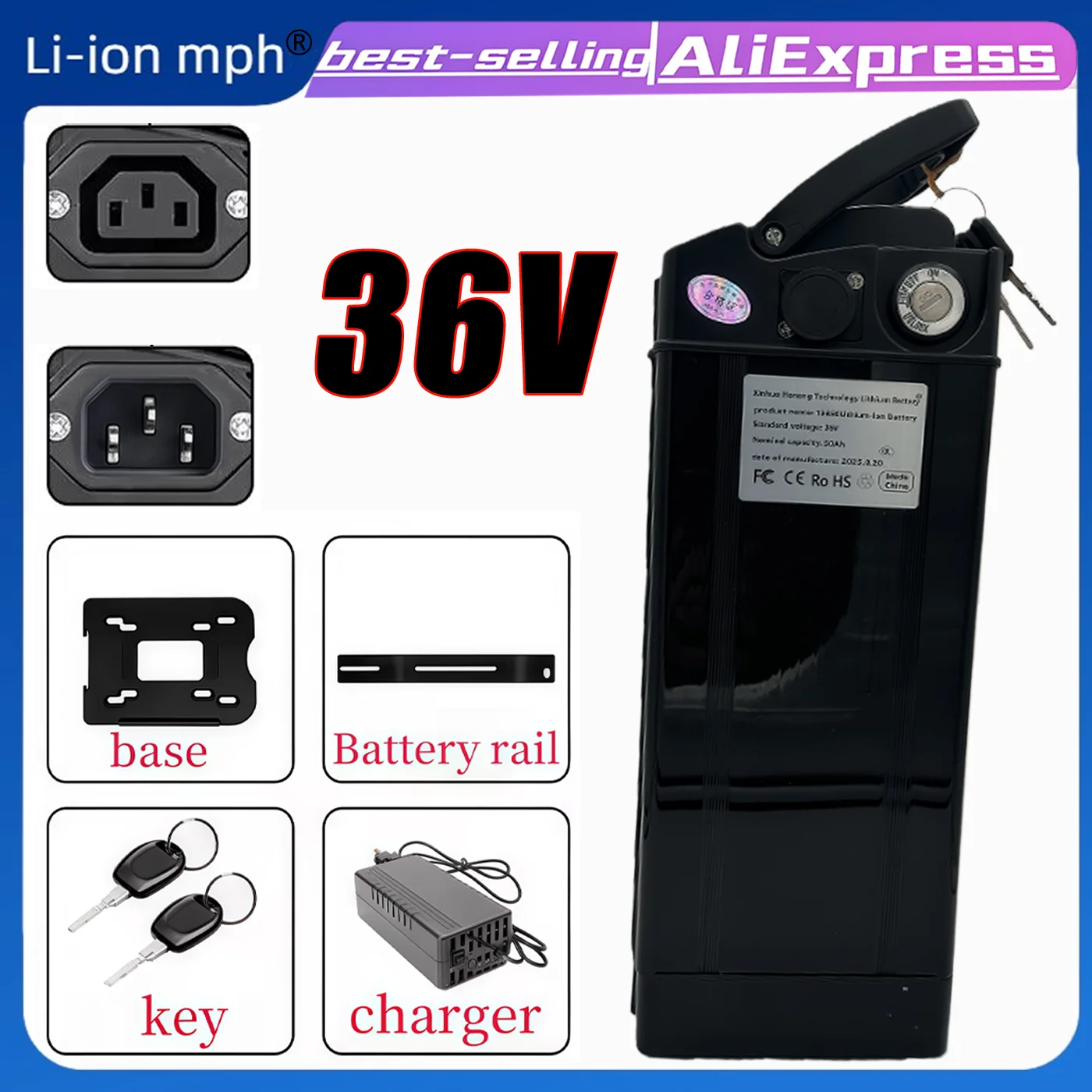 

36V 18650 Haiba Original Li-ion Folding Model Universal Battery +charger 1000+ cycles For 1500W 750W 450W 350W 550W 250W motor
