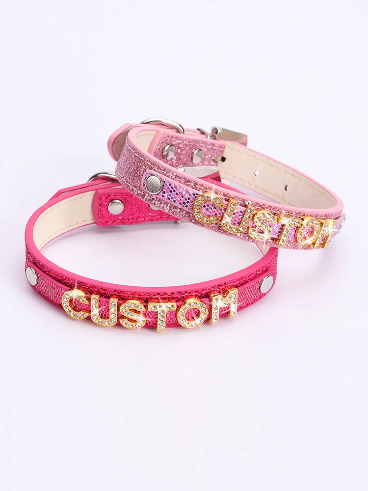 

Custom Name Necklace Personalised Customized Products Goth Pu Leather Girl Women Men Rhinestone Letters Choker