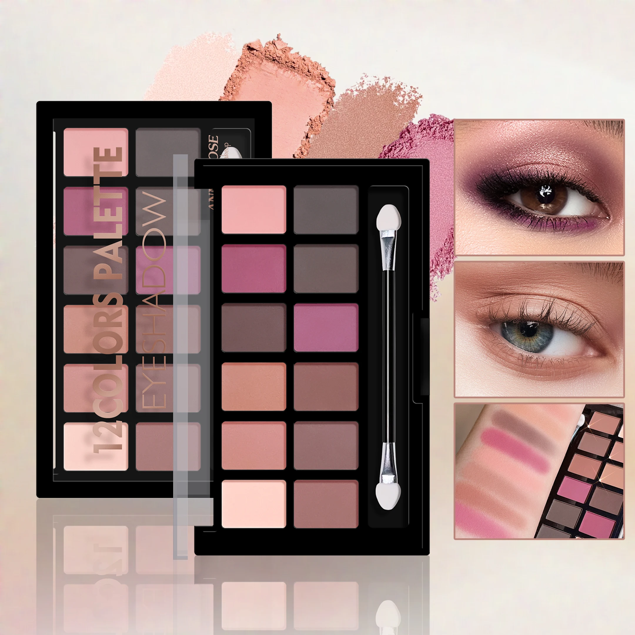 Paleta de sombras de ojos nude: 12 colores de tonos tierra, mate nacarado, maquillaje principiante multicolor