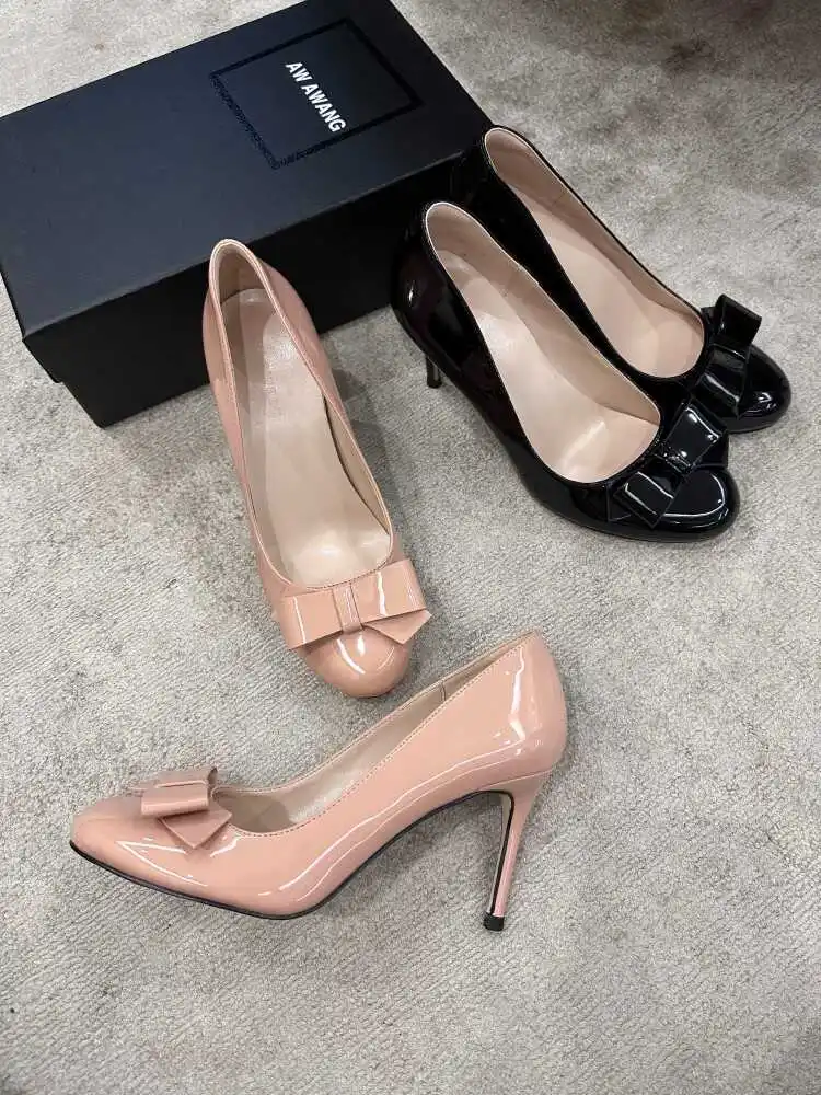 

Sweet Knot round Head Blo Heel Women's oes mid Heel Faionable Leather oes Spring Autumn Seasonal Footwear