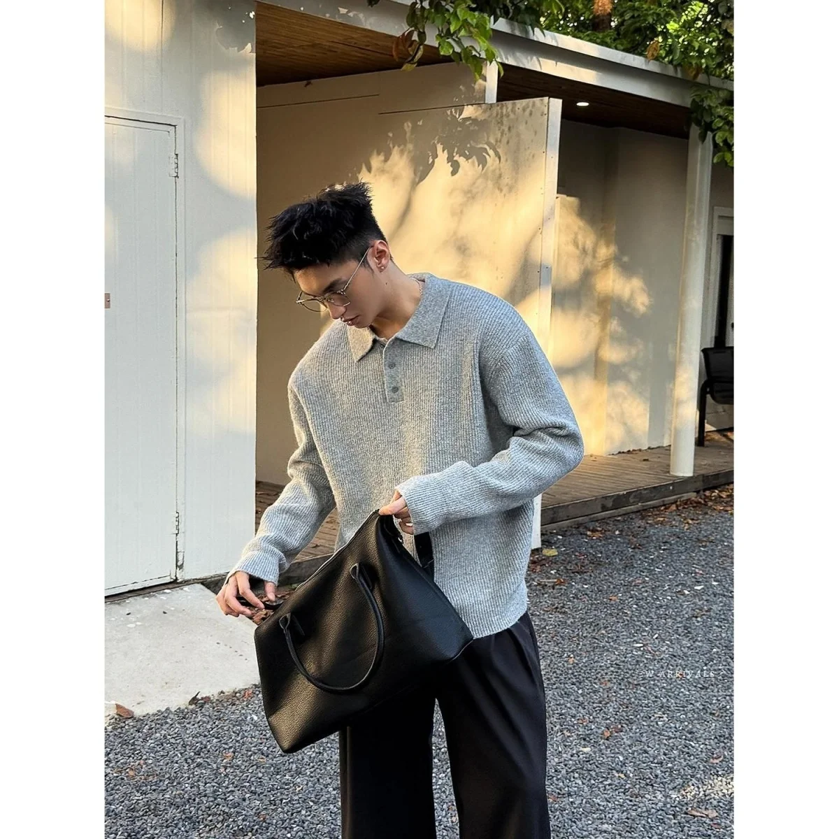 

Casual Luxury Sle Men's irt NR Mr. Japanese Sle Knitted Fce Collar Long Sve Pure Color Striped Sweater