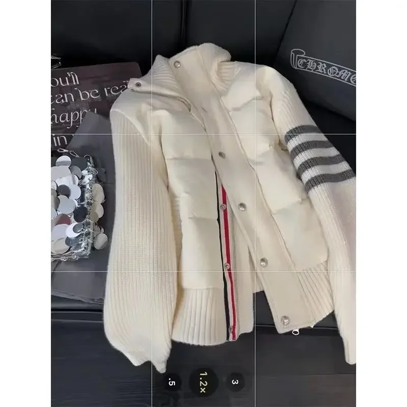 High-end stand-up collar stitching down jacket for women 2024 winter new design contrasting color thickened short jacket