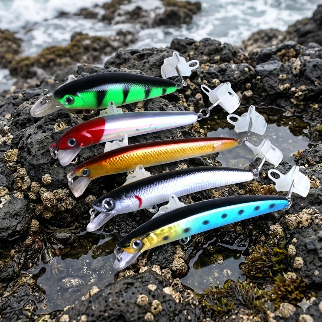 5 Stück Deep Diving Minnow in verschiedenen Größen, Long-Casting-Jerkbait-Wobbler, scharfe Drillinghaken, künstlicher Köder für Meerbarsch, Hecht, Zander