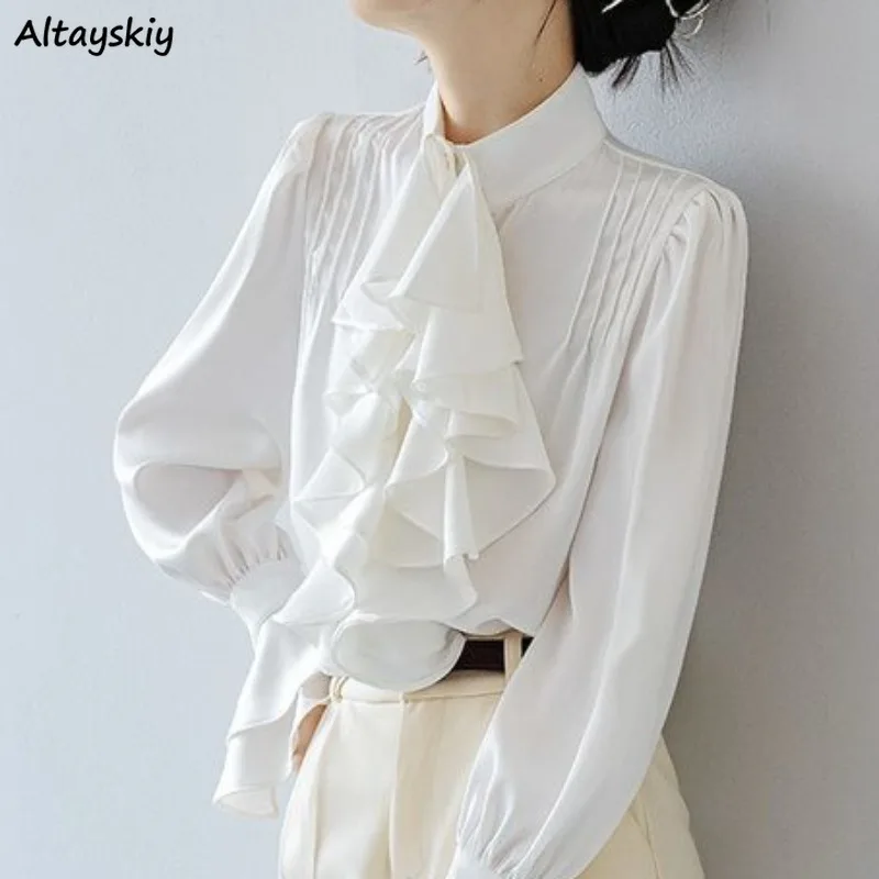 Office Lady Shirts for Women White Elegant Clothing All-match Fashion Korean Style High Street Chic Long Sleeve Spring Autumn