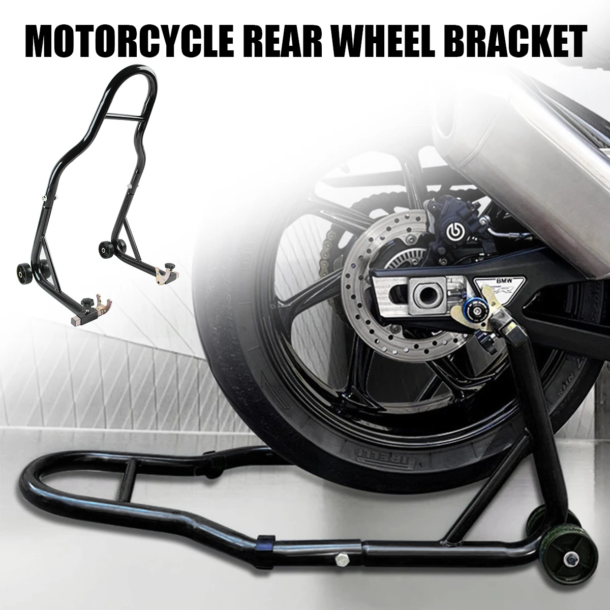 

Motorcycle Black Universal Full Set Front And Rear Wheel Support Stand Wheel Stand Auto Aheel Support Frame Tire Repairing Tool