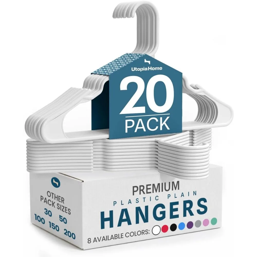 Plastic Hangers 20 Pack - Space Saving Clothes Hanger - Durable and Strong Closet Organizers and Storage Makes It Ideal Stocking Stuffers or Apartment or Dorm Room Essentials (White)