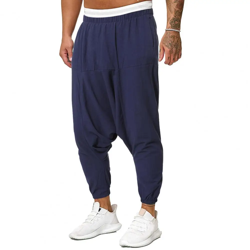 Diep Kruis Mannen Harembroek Effen Kleur Enkelband Baggy Losse Elastische Taille Enkelgebonden Geplooide Joggingbroek Mannen Baggy broek