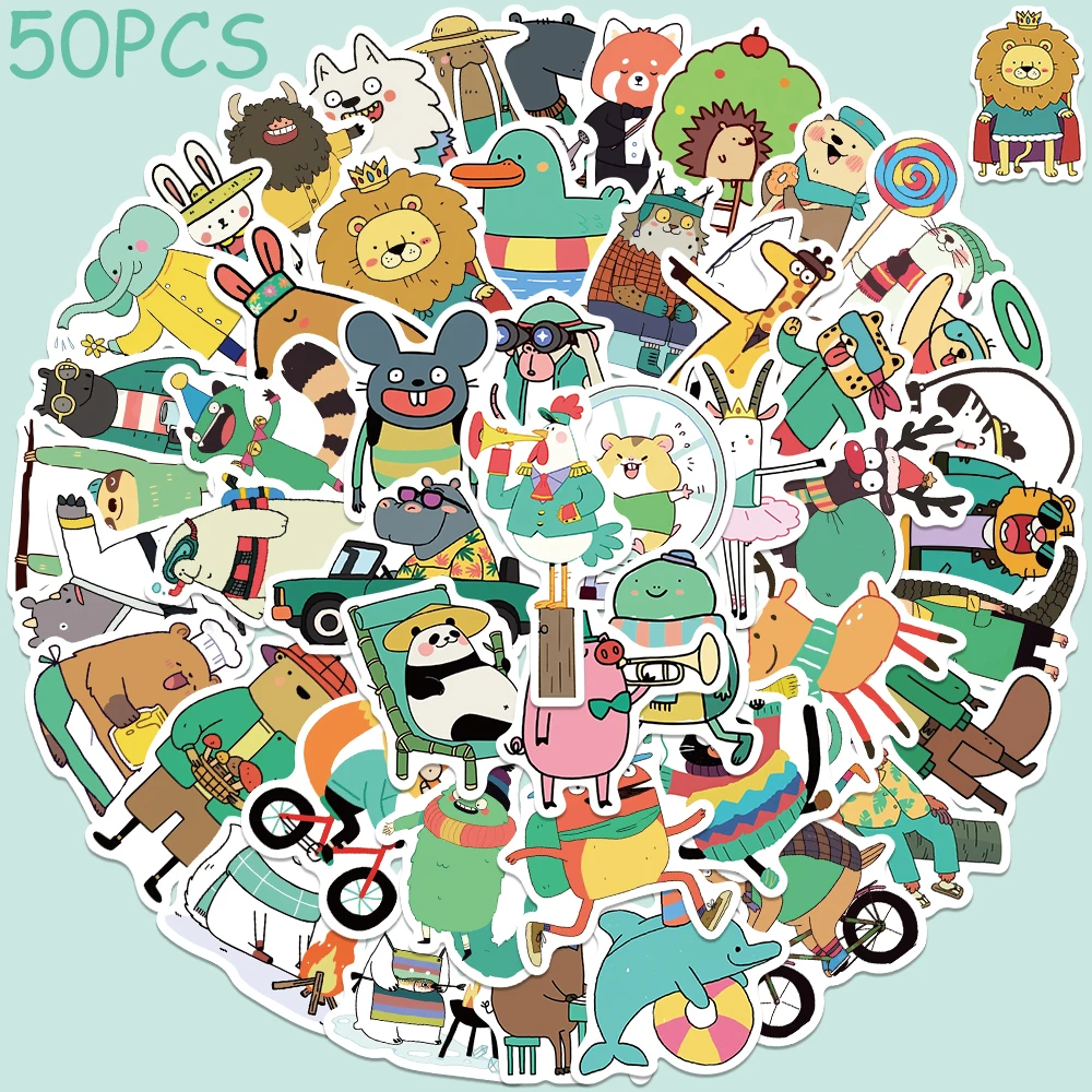 

50pcs Cartoon Funny Animals Stickers Decals For Phone Suitcase Skateboard Guitar Helmet DIY Aesthetic Stickers Creative Gifts