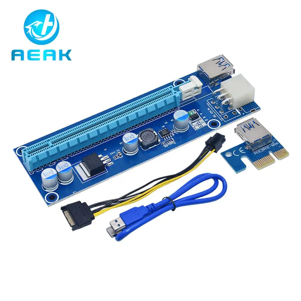 Переходная карта VER006C PCI-E, Райзер 006C PCIE 1X до 16X, удлинитель 60 см, 100 см, USB 3,0, кабель SATA на 6 контактов, шнур питания для графической карты