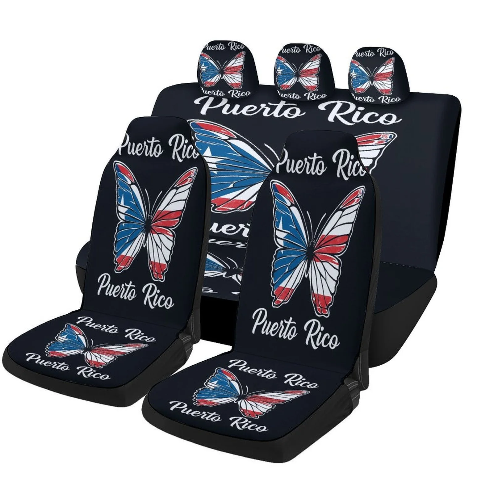 

Puerto Rico Butterfly Flag Car Seat Cover Set - Vibrant Blue & White Design, Durable Polyester, Machine Washable, Fits Most Cars