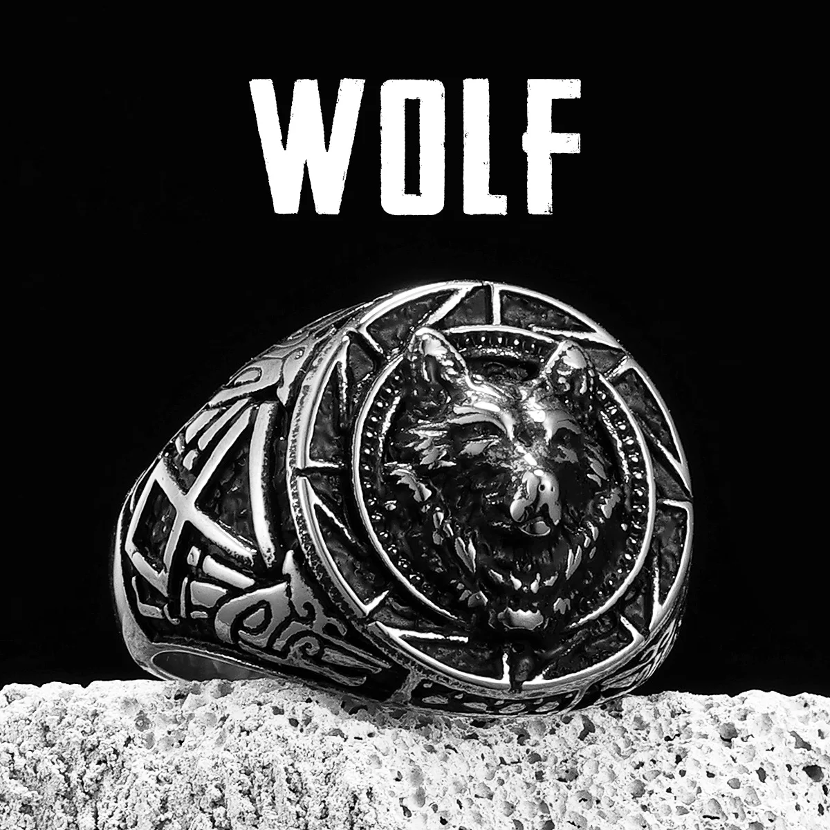 Nordic Viking Wolf Animal Men Rings Stainless Steel Women Jewelry Vintage Punk Cool Stuff Fashion Accessories Gift Wholesale