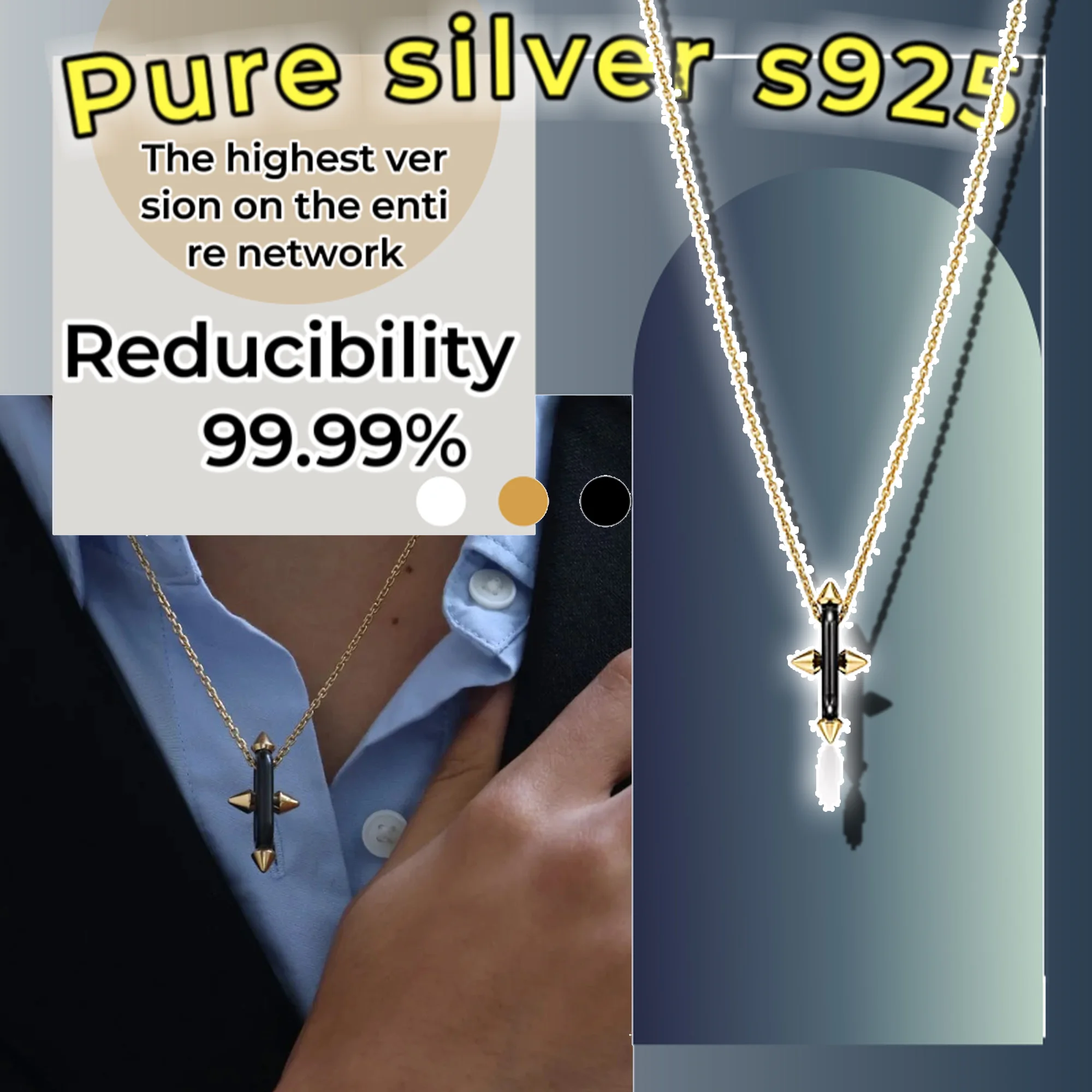 Pure silver s925 Pharrell Williams series trident spear shaped hollow exquisite titanium and 18K gold neutral necklace