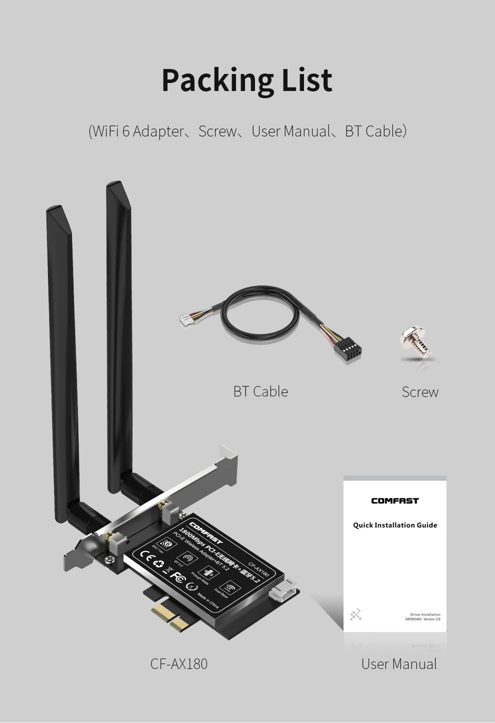 Adaptador COMFAST WIFI6 PCIE 1800M BT5.2 Gaming PCI-E Placa de rede 2.4G/5G Adaptador de placa de rede sem fio de mesa para Win10/11