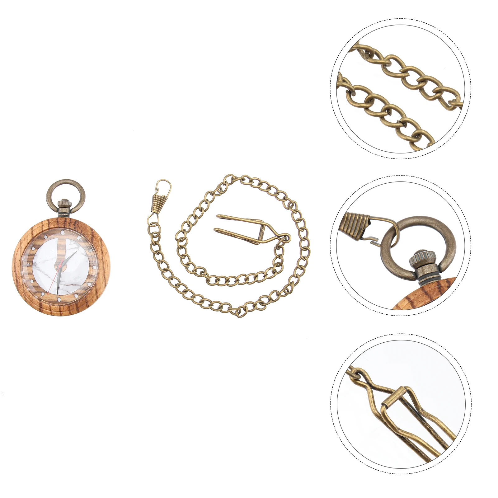 Wooden Quartz Pocket Watch Timepiece Chain Accurate Movement Durable Case Gift Christmas Birthday