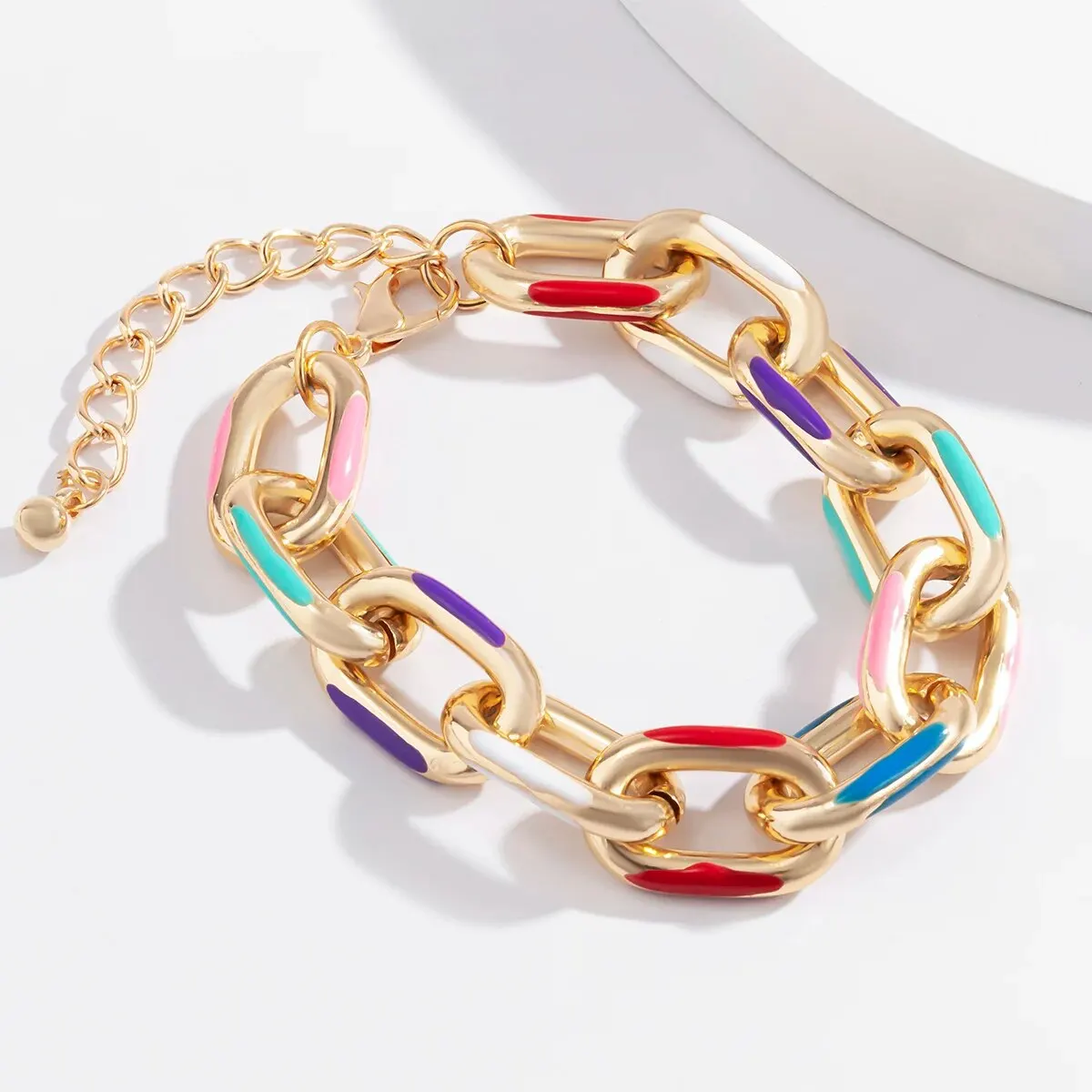 Hip Hop Punk Colorful Oil Drip Chain Bracelet for Women Goth Chunky Thick Lock Charm Bangles Grunge Jewelry Steampunk Men Gift
