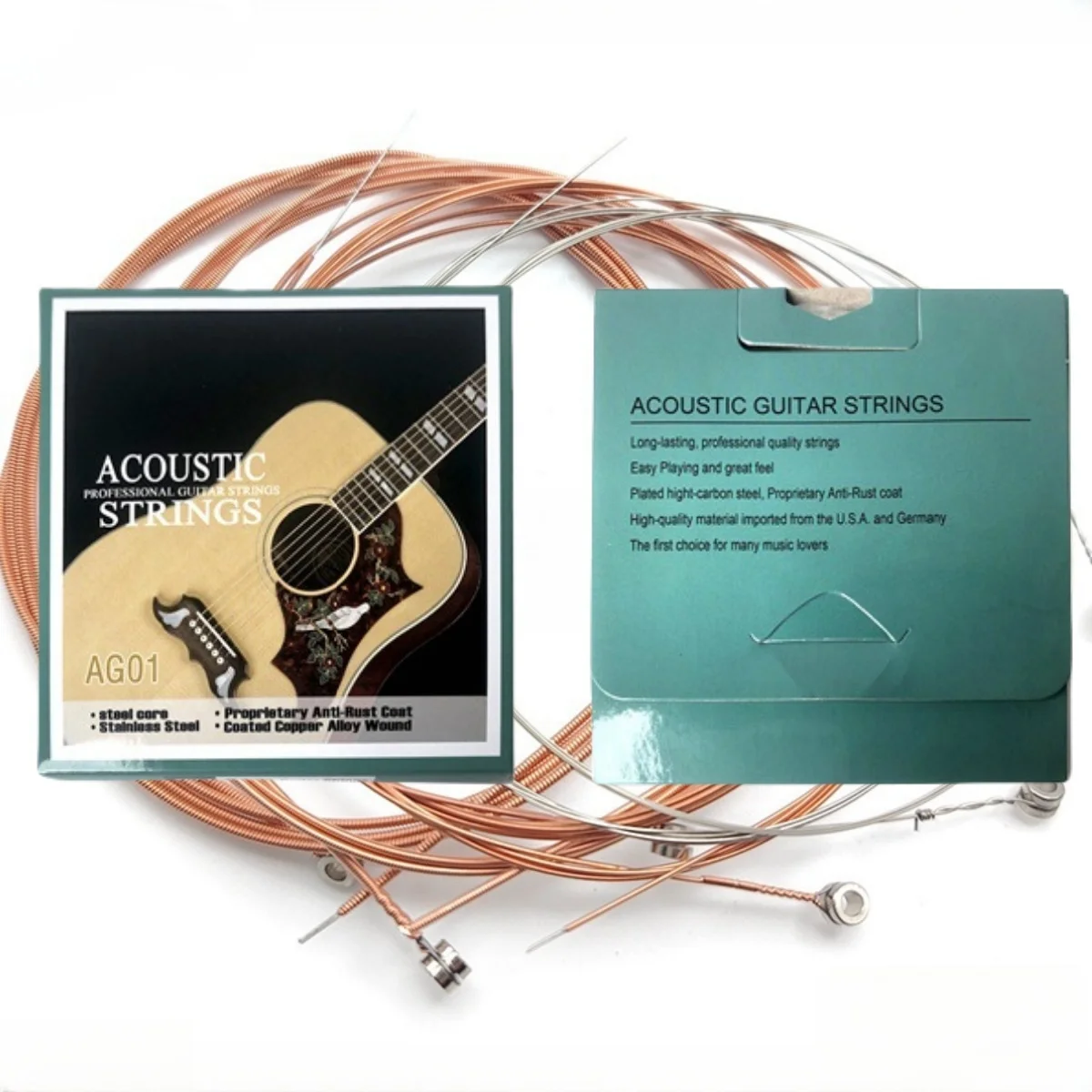 مجموعة واحدة من أوتار الجيتار الصوتي Miwayer مكونة من 6 أوتار AG01 - قلب فولاذي عالي الجودة، جرح سبائك النحاس المطلي / لاستبدال أوتار الجيتار