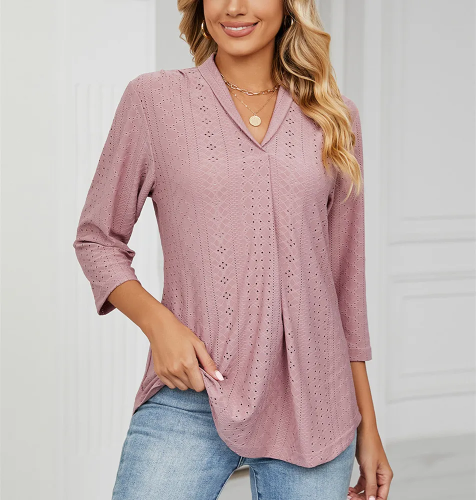 Fashion Woman Blouse Shirts For Women Clothes Half Sleeve V Neck Female Tops White Green Purple Women\'s Autumn Clothing