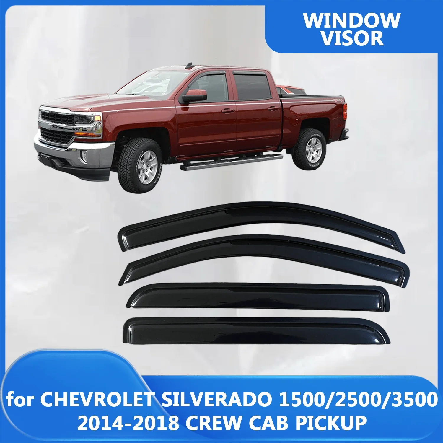 

Window Visor for CHEVROLET SILVERADO 1500/2500/3500 2014 2015 2016 2017 2018 CREW CAB PICKUP Wind Deflectors Rain Guards Door