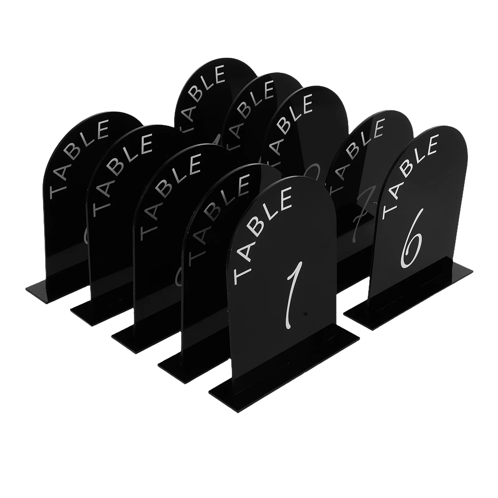 

10Pcs Black Acrylic Wedding Table Numbers Arched Design Self Standing Modern Wedding Reception Restaurant Cafe Decorations