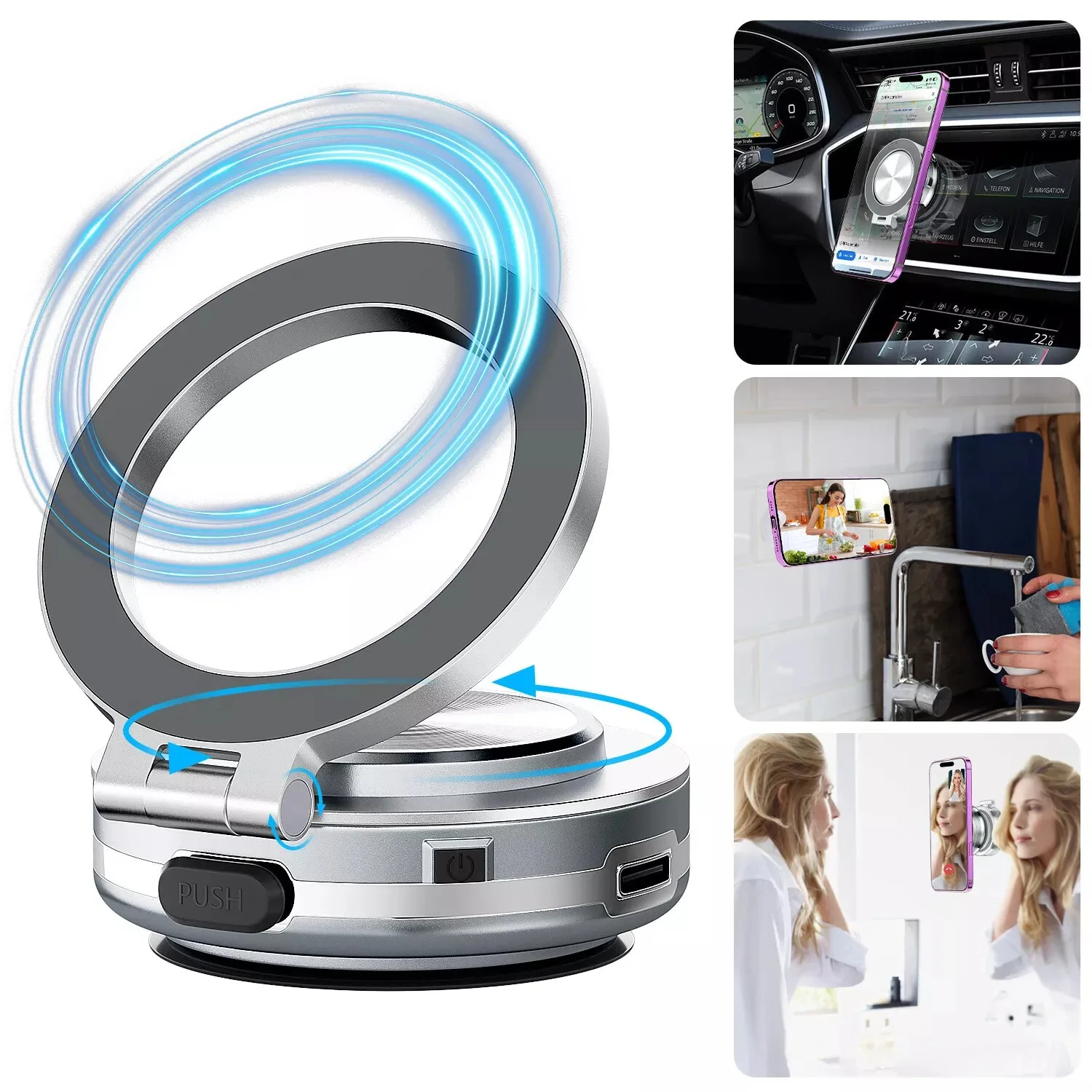 Electric Vacuum Magnetic Suction Car Phone Mount 360° Rotation Phone Holder